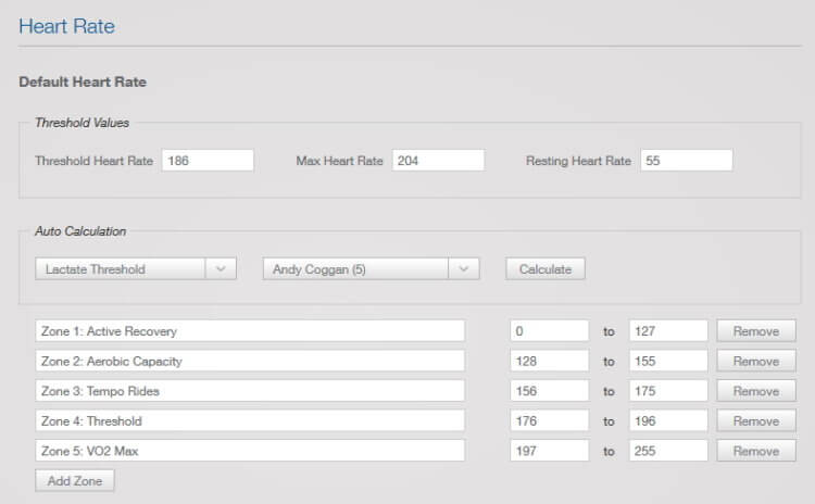 Zones de fréquence cardiaque dans Training Peaks