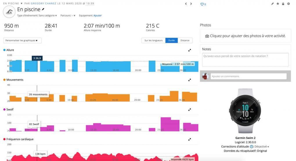 Garmin Swim 2, montre connectée GPS de natation pour piscine et eau libre,  fréquence cardiaque sous-marine, enregistre la distance, le rythme, le  nombre de coups et le type, blanc 